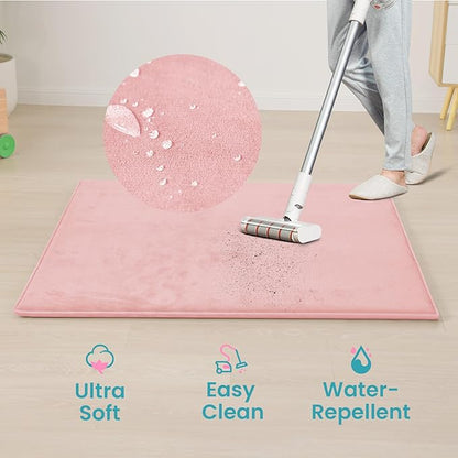 Huloo Sleep Baby Play Mat for Floor,50"×65" Playpen Mat for Toddler,Infant,Kids,1.3" Thick Elasti Foam Non-Slip Nursery Rug,Water Repellent Soft Padded Floor Mats for Tummy Time,Crawling(Pink)