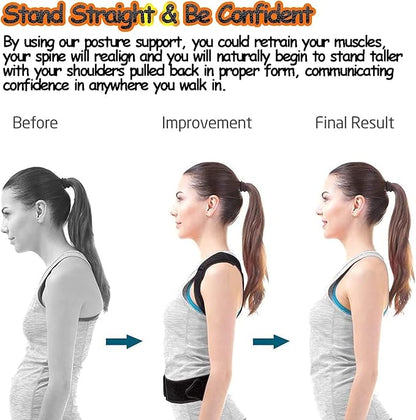 Posture Corrector for Women and Men, Adjustable Back Straightener Posture Corrector,Upper Lower Back Brace Support Belt for Men Women Body Neck Shoulder Trainer (XS, Black)