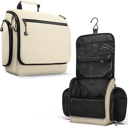 VENTURE 4TH Hanging Travel Toiletry Bag for Women & Men – Large Toiletry Organizer with 18 Compartments, Removable TSA Pouch, Travel Wash Bag for Toiletries, Makeup & Shaving Kit (Beige)