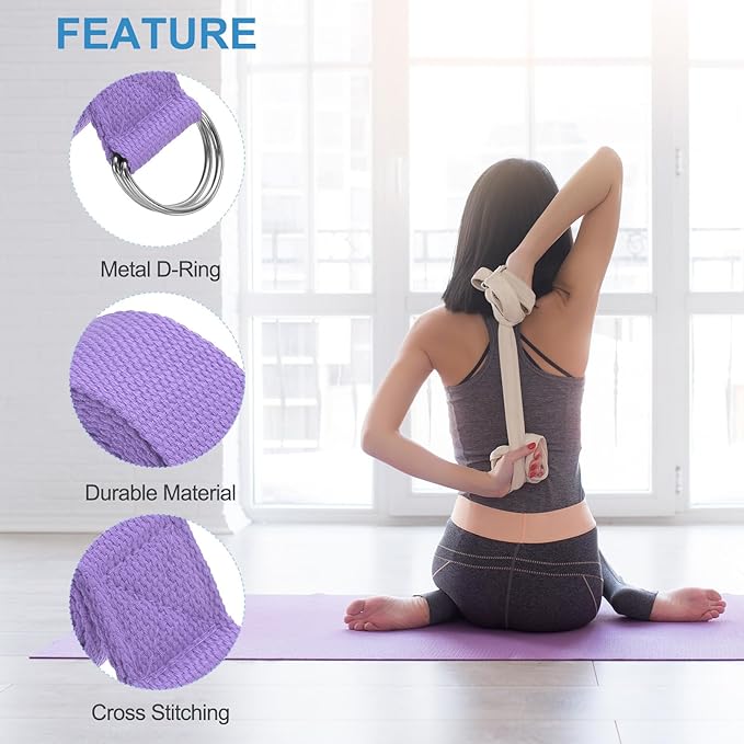 PATIKIL Yoga Strap for Stretching, Cotton Yoga Belt with Adjustable Metal D-Ring Buckle Stretch Band for Fitness Pilates