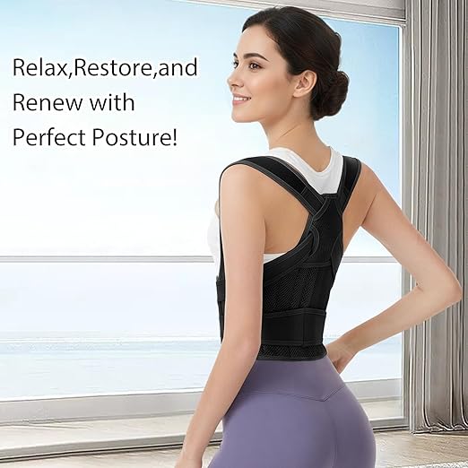 Posture Corrector for Women & Men – Adjustable Back Brace with Full Back Support, Shoulder Straightener for Spine Alignment, Scoliosis, Hunchback & Back Pain Relief (Black, Medium)