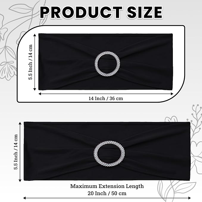 MDS Pack of 250 Spandex Chair Sashes Bows Universal fits Elastic Stretch Chair Bands Ties with Buckle Slider Bow for Wedding Decoration Spandex Slider Sashes Bow - Black