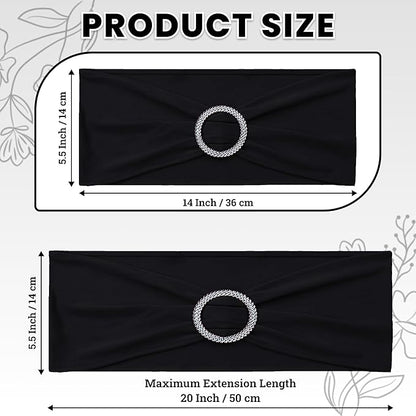 MDS Pack of 250 Spandex Chair Sashes Bows Universal fits Elastic Stretch Chair Bands Ties with Buckle Slider Bow for Wedding Decoration Spandex Slider Sashes Bow - Black