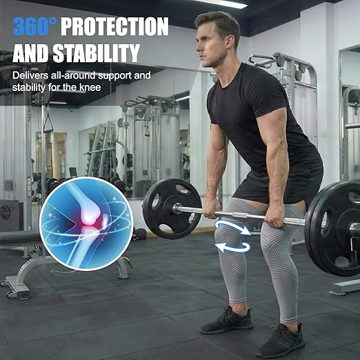 NuCamper Full Leg Compression Sleeves for Men and Women,2 Pack Legs Sleeves Long Knee Brace Support for Running, Basketball, Cycling, Workout, Sports - Gray,3XL