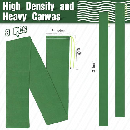 Threan 8 Pcs Long Canvas Sandbags for Flooding Sand Tube Bags Flood Protection Thickened Reusable Rain Wind Flood Barrier with Elastic Band Water Barrier Tube for Door Rain Control, Green (3ft)