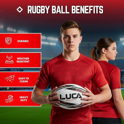 LUCA Rugby Ball Youth and Adult Sizes 3, 4 & 5 - Hand Stitched Super Grip Training Ball - Durable 3-Ply Waterproof Surface for College & Club Practice