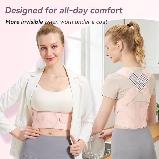 VOKOKOYA Posture Corrector for Women and Men,Adjustable Shoulder Straightener,Back Support Brace,Upper Spine scoliosis, hunchback Pink X-Large