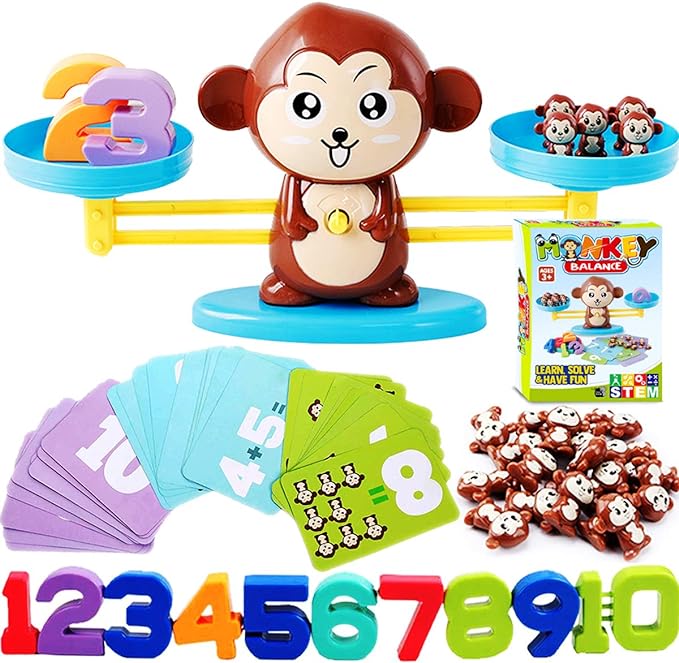 CozyBomB™ Monkey Scale Balance Counting Toys Math Games STEM Preschool Educational Toys for 3 4 5 Year olds Math Educational Kindergarten Number Learning Games Gifts for Boy Girl Birthdays Christmas