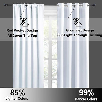 RYB HOME Short Curtains for Bedroom, Room Darkening Insulated Summer Heat Light UV Blocking Energy Saving Drapes for Nursery, Width 34 by Length 45, Greyish White, Set of 2