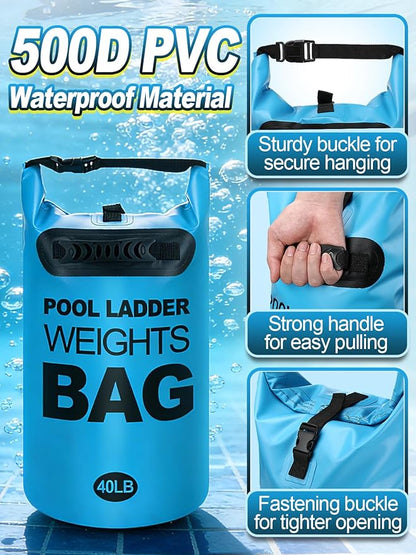 Cosweet 2 Pack Heavy Duty Pool Ladder Weights - 40lb Easy to Fill Anchor Bags, 500D PVC Waterproof Sand Bags with Handles & Secure Buckle Closure to Stabilize Above Ground Swimming Pool Steps