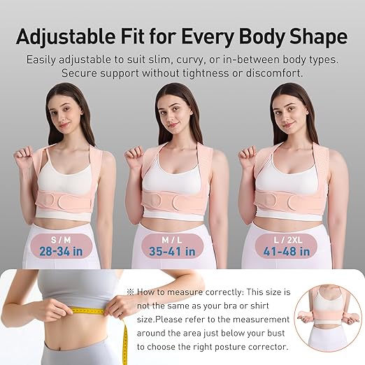 WNIEYO Back Brace Posture Corrector for Women Shoulder Straightener for Upper and Lower Back Pain Improving Postura Support Belt for Scoliosis (Pink,M/L)