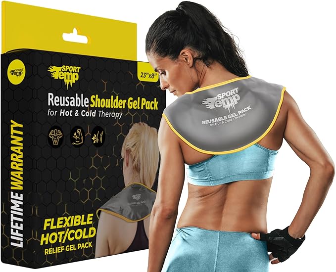 Hot & Cold Reusable Gel Pack Wrap for Neck/Shoulder/Back Pain Relief - Flexible Soft Compress - Ice & Heat Therapy for Rotator Cuff, Cervical, Pain, Swelling, Injuries and Surgery - Sport Temp