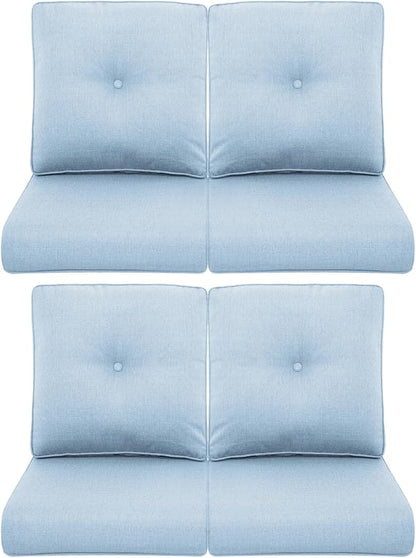 Patio Chair Cushions 4 Packs - Outside High Back Thick Water-Resistant Cushion 22x24 with Zipper Cover for Outdoor Glider Rocking Chairs Loveseat Couch – Baby Blue/Buckle