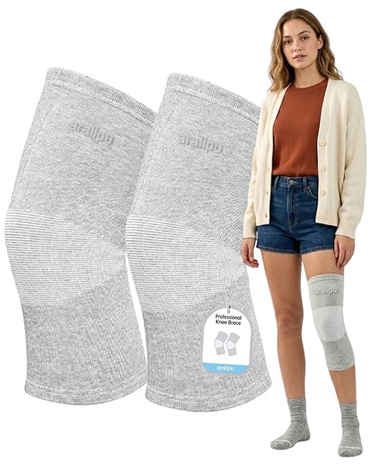 Bamboo Knee Sleeves 2-Pack Knee Compression Sleeve Women Men Elastic Warm Slip-on Recovery Knee Brace for Arthritis Knee Pain (Large)