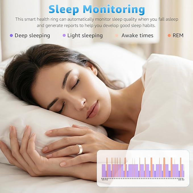 Smart Ring Health Tracker for Women & Men, Fitness Ring with Heart Rate Blood Oxygen, Sleep monitor, Step Tracker, IP68 Waterproof Compatible with iOS & Android, No Subscription Fee (Rose Gold, 8)