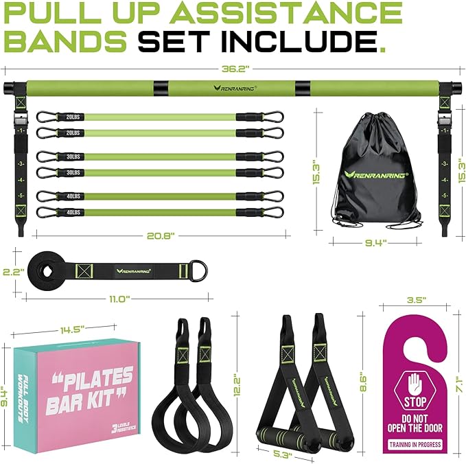 Pilates Bar Kit with Resistance Bands, Multifunctional Pilates Bar for Women & Men with Heavy-Duty Metal Adjustment Buckle, Pilates Home Equipment for Full BodyWorkouts