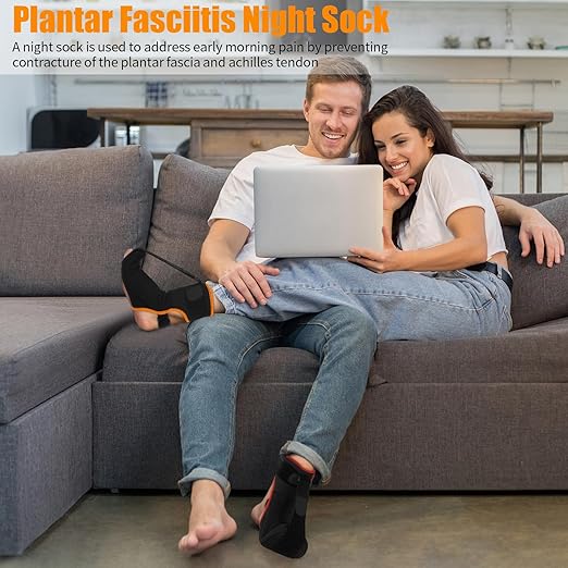 Plantar Fasciitis Night Splint Sock: Upgraded Plantar Fasciitis Brace with Support Plate for Women Men for Achilles Tendonitis Foot Drop Heel Spur Pain Relief Black-Orange Small
