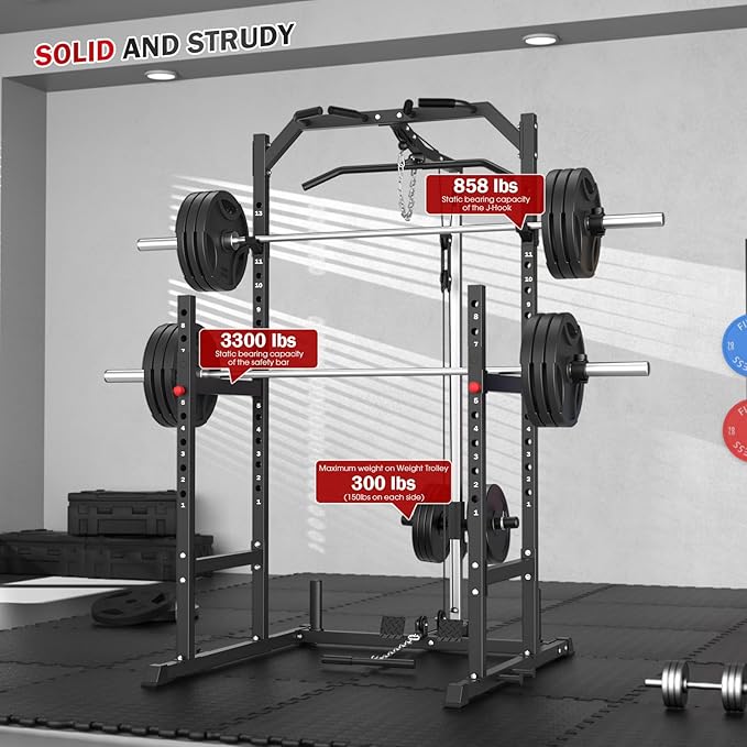 ULTRA FUEGO Power Cage, Multi-Function Power Rack with Pulley System Strength Training for Home Gym, Bench Press Squat LAT Pull-Down Pull-up Rowing, All in One Workout Cage