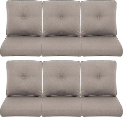 Patio Chair Cushions 6 Packs - Outside High Back Thick Water-Resistant Cushion 22x24 with Zipper Cover for Outdoor Glider Rocking Chairs Loveseat 3-Seater Couch Sofa – Grey/Buckle