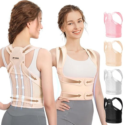 Fit Geno Back Brace Posture Corrector for Men & Women: Shoulder Straightener Adjustable Full Back Support Pain Relief - Scoliosis Hunchback Spine Corrector (X-Large)