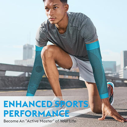 KEKING® Compression Arm Sleeves, Pair, Firm 20-30mmHg Graduated Compression Full Arm Support for Recovery, Pain Relief, Tendonitis, Golfers & Tennis Elbow Brace, Workouts Sports - Latex Free Blue S