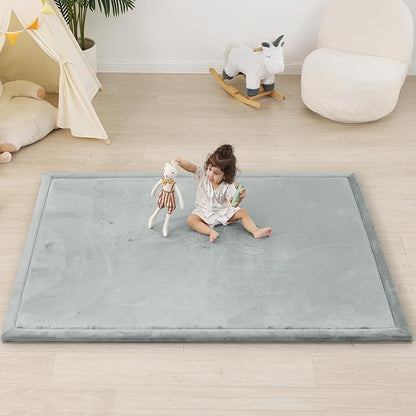 1.5" Thick Padded Baby Play Mat for Floor Tummy Time, Pro Soft Foam Activity Playroom Playmats, Easy Care with Non-Slip Safe for Infant Toddler Kids Crawling 59"x 71" (Light Grey)