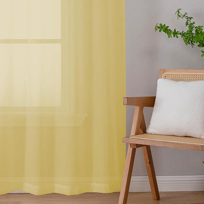 Chyhomenyc Mustard Yellow Sheer Curtains 72 Inches Long, Light Filtering Window Sheer Curtain Panel Drapes, Elegant Curtains & Drapes for French Door Living Room, Each 42Wx72L Inches, 2 Panels