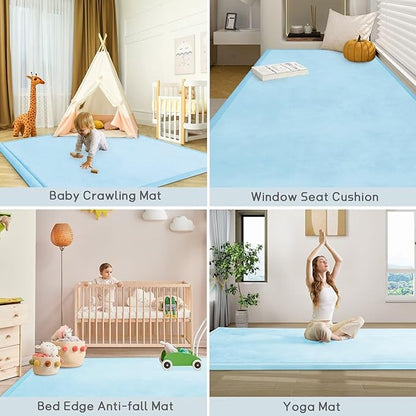 Baby Play Mat for Floor Nursery Muscle Mat Area Playroom Rug 39"x59" Memory Foam 1.3" Thick Crawling Mat for Babies,Toddlers, Infants,Kids (Ice Blue)