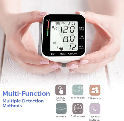 MMIZOO Wrist Blood Pressure Monitor Bp Monitor Large LCD Display Blood Pressure Machine Adjustable Wrist Cuff 5.31-7.68 inch Automatic 99x2 Sets Memory with Carrying Case for Home Use (Black)