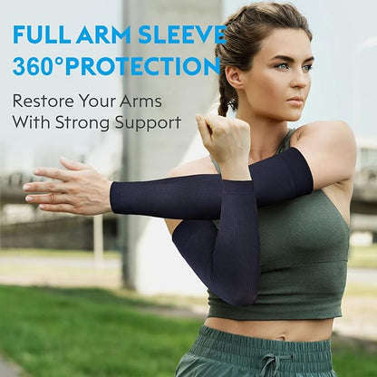 KEKING® Compression Arm Sleeves, Firm 20-30mmHg Graduated Compression Full Arm Support for Recovery, Pain Relief, Tendonitis, Golfers & Tennis Elbow Brace, Workouts Sports - Latex Free Dark Blue S