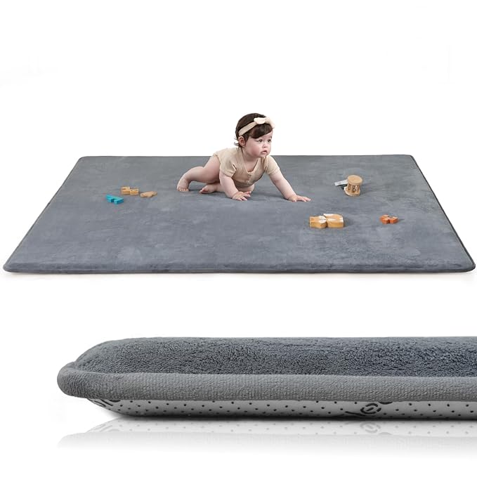 Huloo Sleep Baby Play Mat for Floor,50"×65" Playpen Mat for Toddler,Infant,Kids,1.3" Thick Elasti Foam Non-Slip Nursery Rug,Water Repellent Soft Padded Floor Mats for Tummy Time,Crawling(Dark Grey)