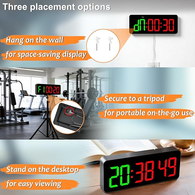 Gym Clock Timer for Tabata/FGB/EMOM,Interval Workout with Large LED Display,Digital Wall Clock with Seconds | Fitness Timer with Remote Control for Classroom Home Garage Office