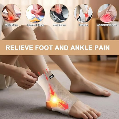 eYotto Open-Heel Ankle Sleeves (1 Pair), Breathable Foot & Ankle Compression Support for Swelling, Plantar Fasciitis & Sprain Relief for Men & Women