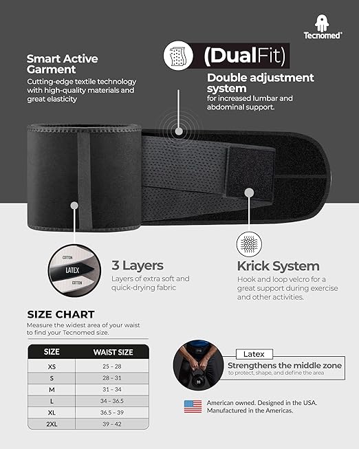 Tecnomed Latex Back Support Belt for Men & Women - Waist Lumbar Support Lower Back Brace for Lower Back Pain Relief