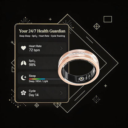 Diamond Smart Ring for Women, Fitness & Vital Signs Monitoring, Sleep Tracker, Remote Photography, No Subscription, Ladies Gift, iOS & Android(Gold,9#)