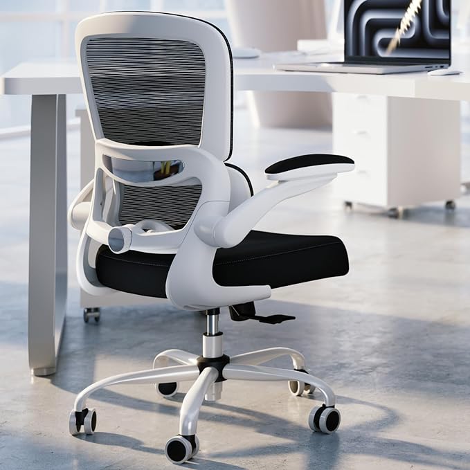 TRALT Office Chair - Ergonomic Desk Chair with Adjustable Lumbar Support, Mesh Computer Chair, Executive Chairs for Home Office Comfortable Lumbar Support (White+Black)
