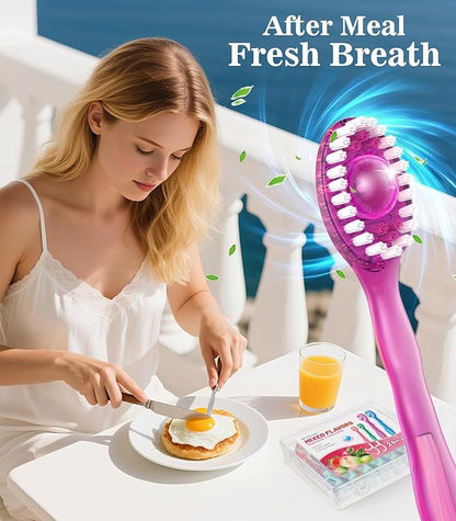 48 Pack 5-in-1 Disposable Toothbrushes with Toothpaste, Floss, Pick & Tongue Scraper, Portable Mini Toothbrush Travel Set for Kids Adults, Individually Wrapped, Work Camping, Mixed Flavor