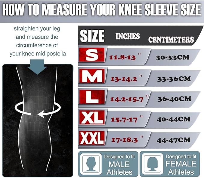 Knee Sleeves (1 Pair), 7mm Neoprene Compression Knee Braces, Great Support for Cross Training, Weightlifting, Powerlifting, Squats, Basketball and More