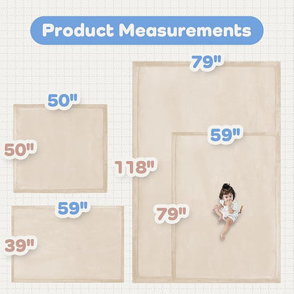 1.5" Thick Padded Baby Play Mat for Floor Tummy Time, Pro Soft Foam Activity Playroom Playmats, Easy Care with Non-Slip Safe for Infant Toddler Kids Crawling 59"x 71" (Beige)