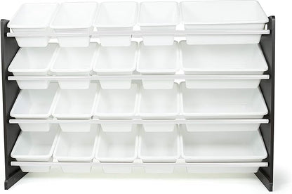 Humble Crew Extra-Large Toy Organizer with 20 Plastic Bins – White/Espresso Storage Rack with 4-Tier Shelves, Anti-Tip Safety, for Kids’ Rooms, Playrooms, Nurseries & Classrooms