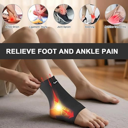 eYotto Open-Heel Ankle Sleeves (1 Pair), Breathable Foot & Ankle Compression Support for Swelling, Plantar Fasciitis & Sprain Relief for Men & Women(Black)