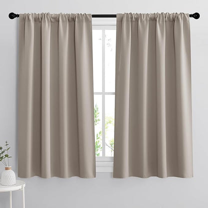 RYB HOME Short Blackout Curtains for Bedroom, Room Darkening Insulated Summer Heat Light UV Blocking Energy Saving Drapes for Nursery, Width 42 by Length 48, Sand, Set of 2
