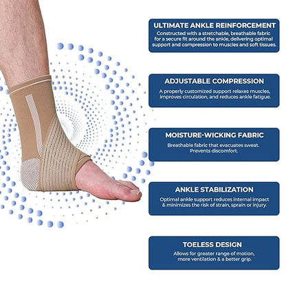 NeoTech Care Adjustable Ankle Support Brace (Beige, Size L, 1 Pair)
