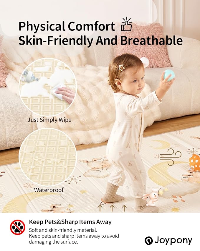 Baby Play Mat 79" X 71" X 0.6", Fabric Version Extra Large Thick Reversible Foldable Play Mats for Babies and Toddlers, Anti-Slip Portable Baby Floor Mat for Tummy Time with Travel Bag