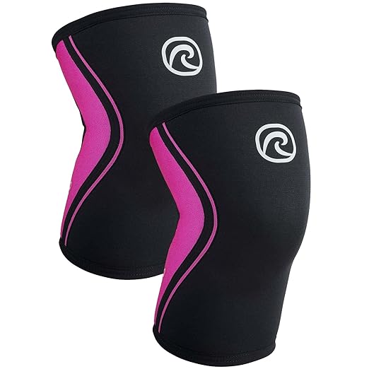 Rehband Knee Sleeve 3mm Neoprene, Lightweight Knee Brace for Endurance and Ball Sports, Unisex Compression Starter Knee-Sleeves, Breathable Running Knee Support, Colour:Pink - 1 Pair, Size:X-Small