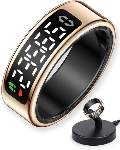 Smart Ring with LED Display，Fitness Tracker Ring, IP68 Waterproof Health Tracker Ring, Blood Oxygen & Heart Rate Monitor, Long Lasting Battery Sleep Ring for Women & Men