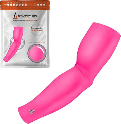 B-Driven Sports Pro-Fit Compression Arm Sleeve for Men, Women & Youth, Volleyball Baseball Basketball Weightlifting - Single