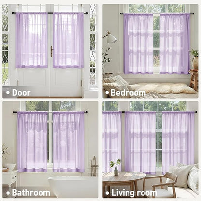 MIULEE Light Purple Sheer Curtains 63 Inches Long, 4 Panels Set, Lavender Light Filtering Rod Pocket Voile Drapes for Living Room and Bedroom, Airy Soft Fabric Window Treatments, 42 x 63 Inches