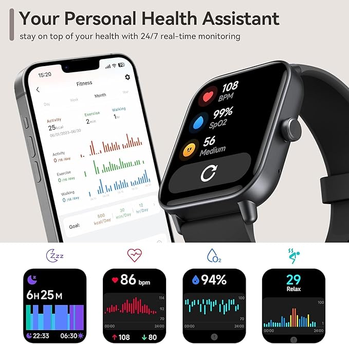 aeac Smart Watches for Men Women Answer/Make Call, Alexa Bulit-in, 1.8" HD Fitness Tracker for Android iOS, Smart Watch with IP68 Waterproof/110 Sport Modes/Heart Rate/Sleep Monitor/Calories/Pedometer