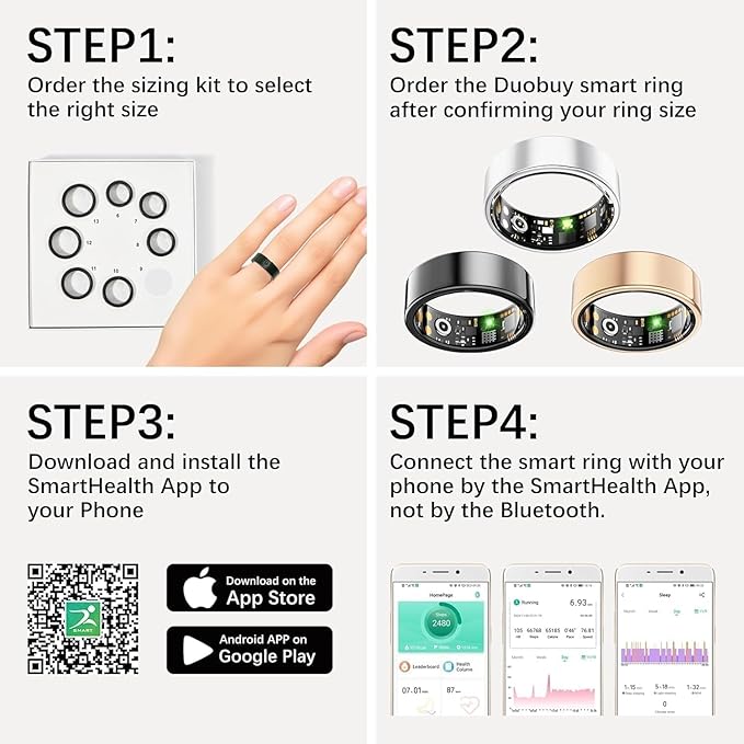 FKGZJF Smart Rings for Women Men, Fitness Ring with Heart Rate, Blood Oxygen, HRV, Stress, Sleep Tracker, Step Tracker, No Subscription Fee, lP68 Waterproof Smart Ring for iPhone & Android (Gold 12#)